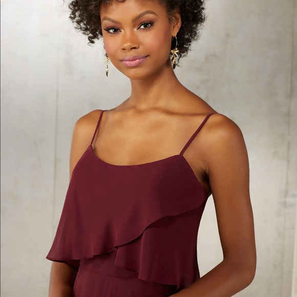 Morilee NAVY Bridesmaids Dress #21515 Chiffon with Spaghetti Straps - Picture 3 of 8